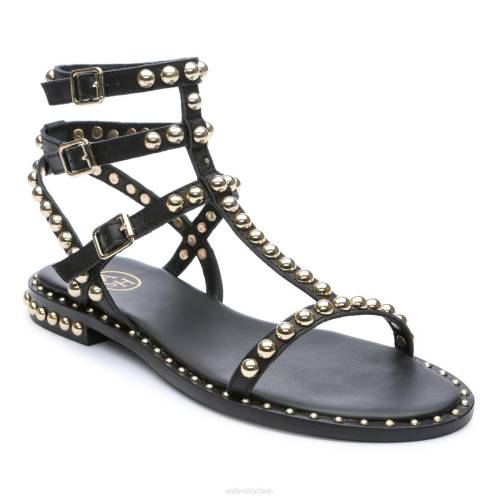 ASH Play flache Sandale mit Nieten HT8Z55 Sandalen schwarzes Gold Frauen